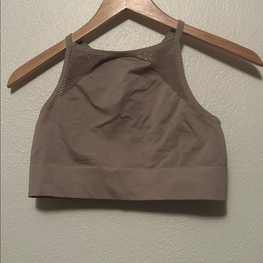High Neck aerie Sports Bra in Taupe